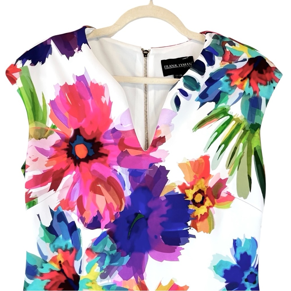 Frank Lyman Design Watercolor Floral Sleeveless Sheath Dress Midi Sz 12 - Picture 4 of 8